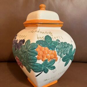 Handcrafted Ceramic Biscotti Jar with Lid - Orange and Green